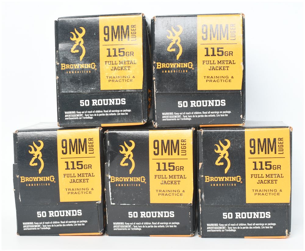 Lot 1096: A Lot of 250 Rounds of Browning Training and Practice 9mm Luger Ammunition 115 Grain FMJ