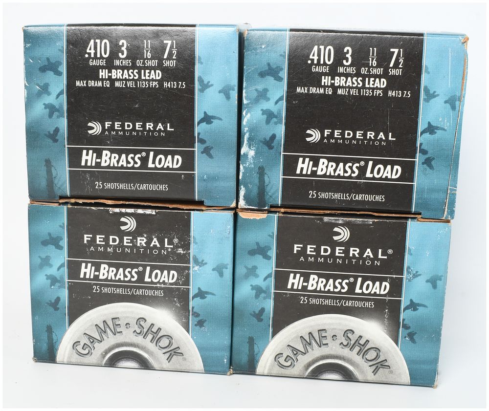 Lot 1114: A Lot of 100 Rounds Federal Hi-Brass Load and Game-Shok Shotgun Ammunition .410 Gauge
