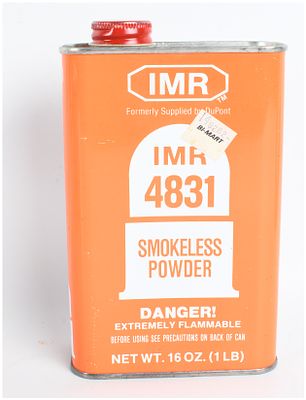 IMR 4831 Smokeless Rifle Powder 1 lb Container. One vintage 1 lb (16 oz) rectangular metal 