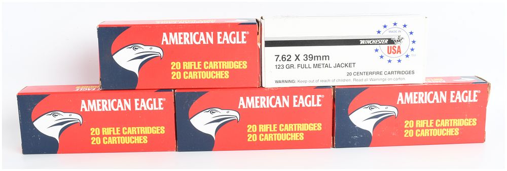 Lot 1162: A Lot of 100 Rounds Federal American Eagle and Winchester USA Ammunition 7.62x39mm Soviet