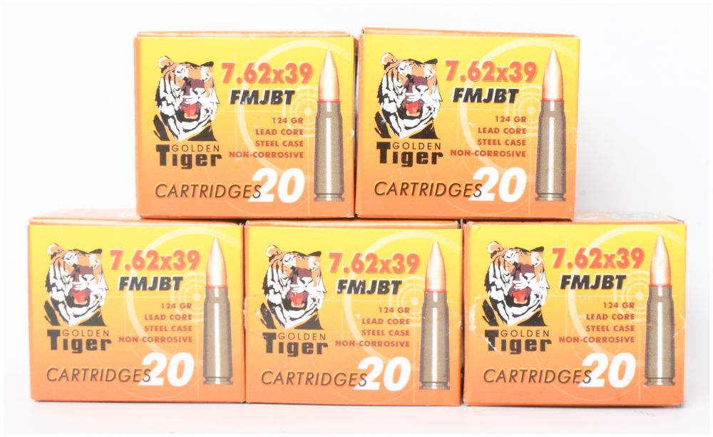 Lot 1186: A Lot of 100 Rounds of Golden Tiger 7.62x39mm FMJBT Ammunition