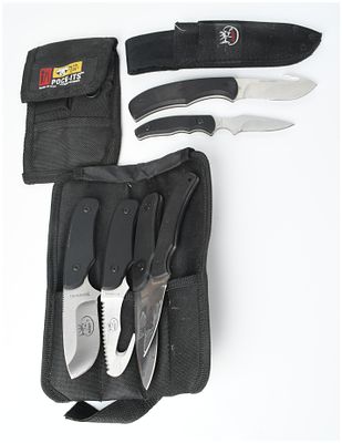 Three Piece Group of Browning and RMEF Field Dressing Knife Sets and Accessories. This 