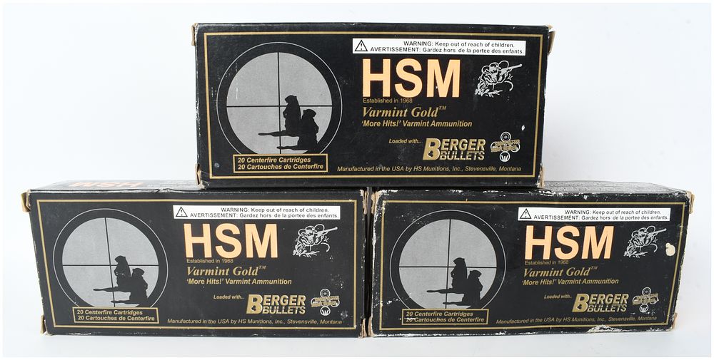Lot 1228: A Lot of 55 Rounds of HSM Varmint Gold Ammunition .204 Ruger