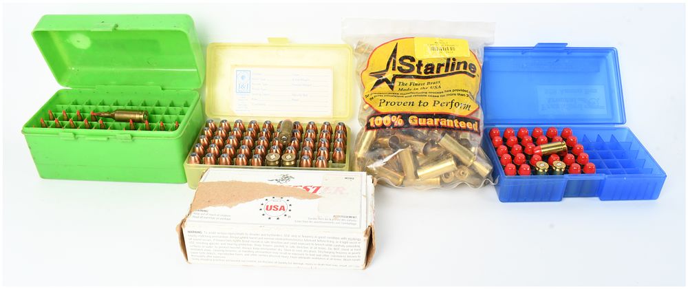 Lot 1273: A Lot of 155 Rounds of Mixed Ammunition and 100 New Unprimed .45 Colt Brass Casings