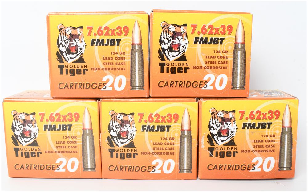 Lot 1306: A Lot of 100 Rounds of Golden Tiger 7.62x39mm FMJBT Ammunition