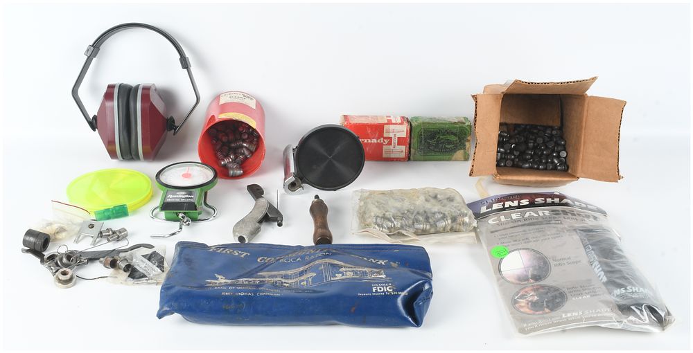 Lot 1316: An Assortment of Shooting and Reloading Accessories, Tools, and Projectiles