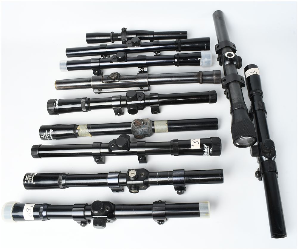 Lot 1349: A Collection of Eleven Rimfire and Air Rifle Scopes