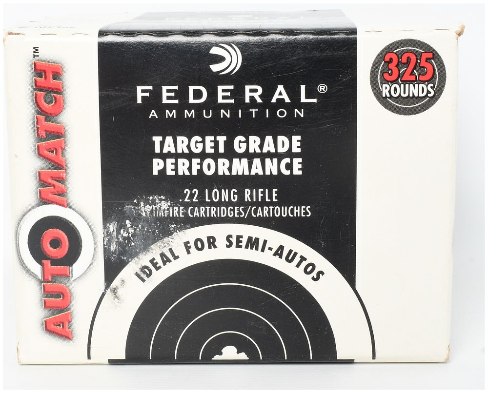 Lot 1444: Federal AutoMatch Target Grade Performance .22 Long Rifle Ammunition 325 Rounds