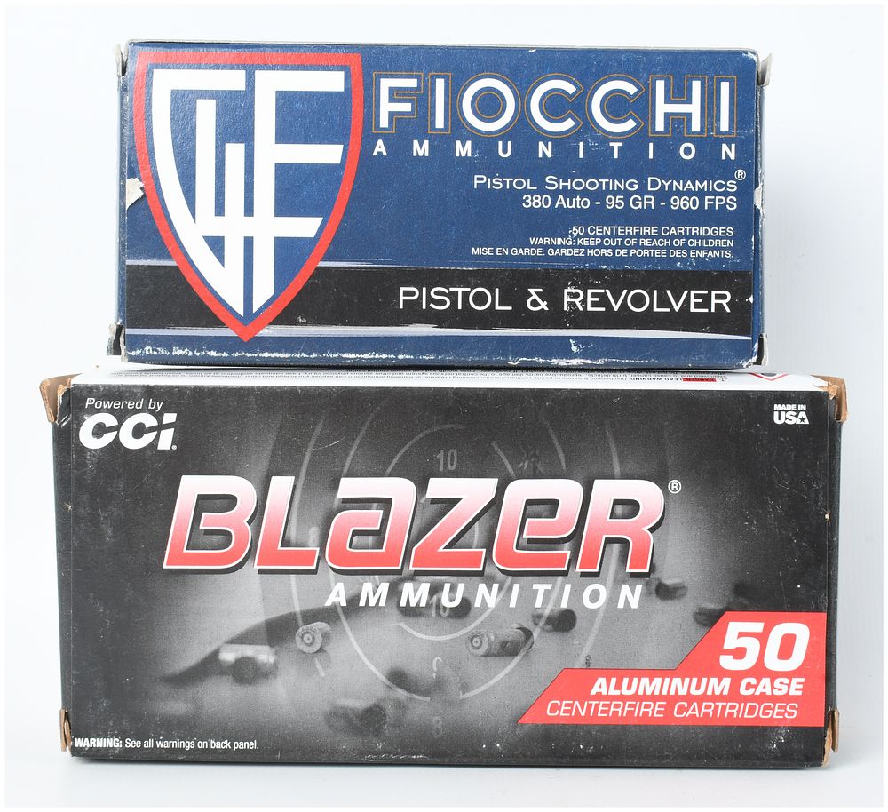 Lot 1450: A Lot of 100 Fiocchi and Blazer 95 Grain FMJ .380 Auto Ammunition Cartridges