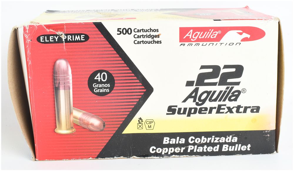 Lot 1510: Aguila SuperExtra Rimfire Ammunition .22 Long Rifle with 40 Grain Copper Plated Bullets A Lot of 500 Rounds