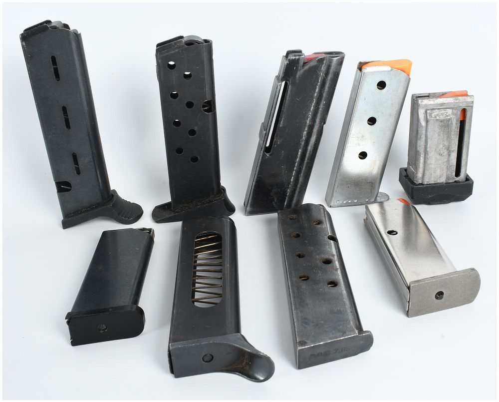 Lot 1535: A Collection of 9 Assorted Pistol Magazines of Various Calibers
