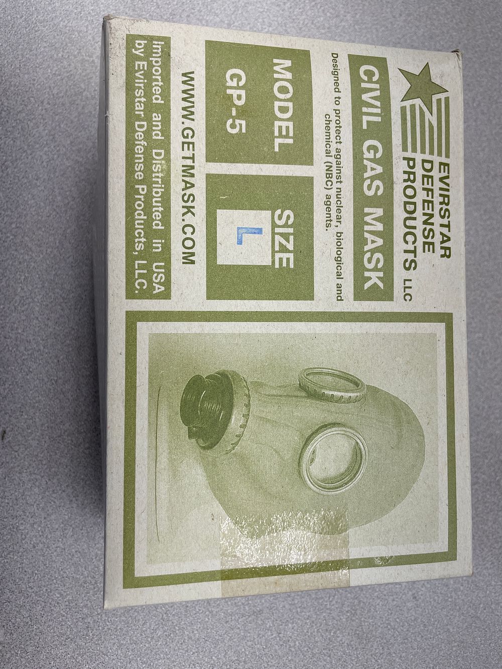 NEW in BOX🇺🇸EVIRSTAR DEFENSE PRODUCTS CIVIL GAS MASK MODEL GP-5 size large
shipping available 