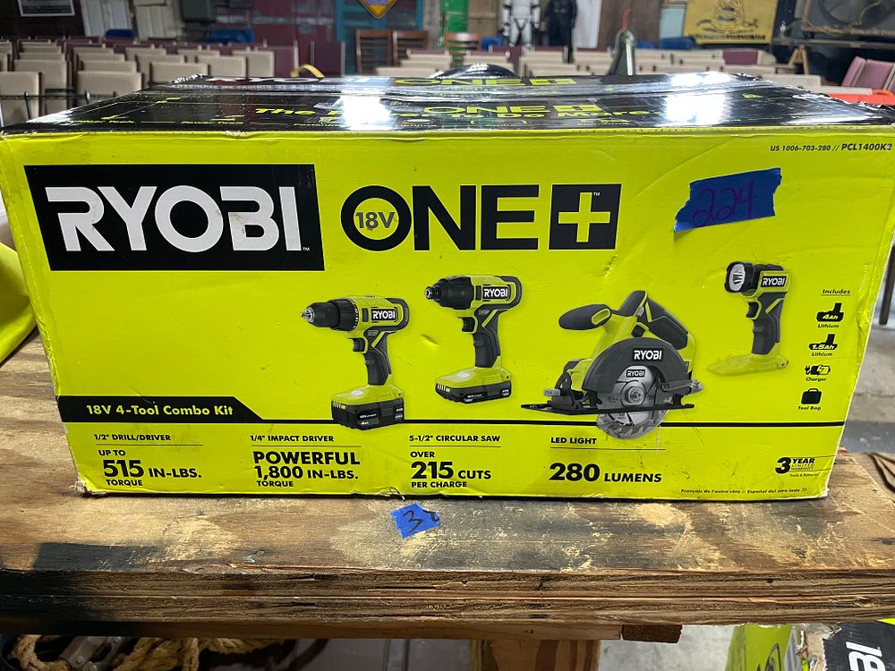 Lot 224: New Ryobi 4-Tool Combo Kit