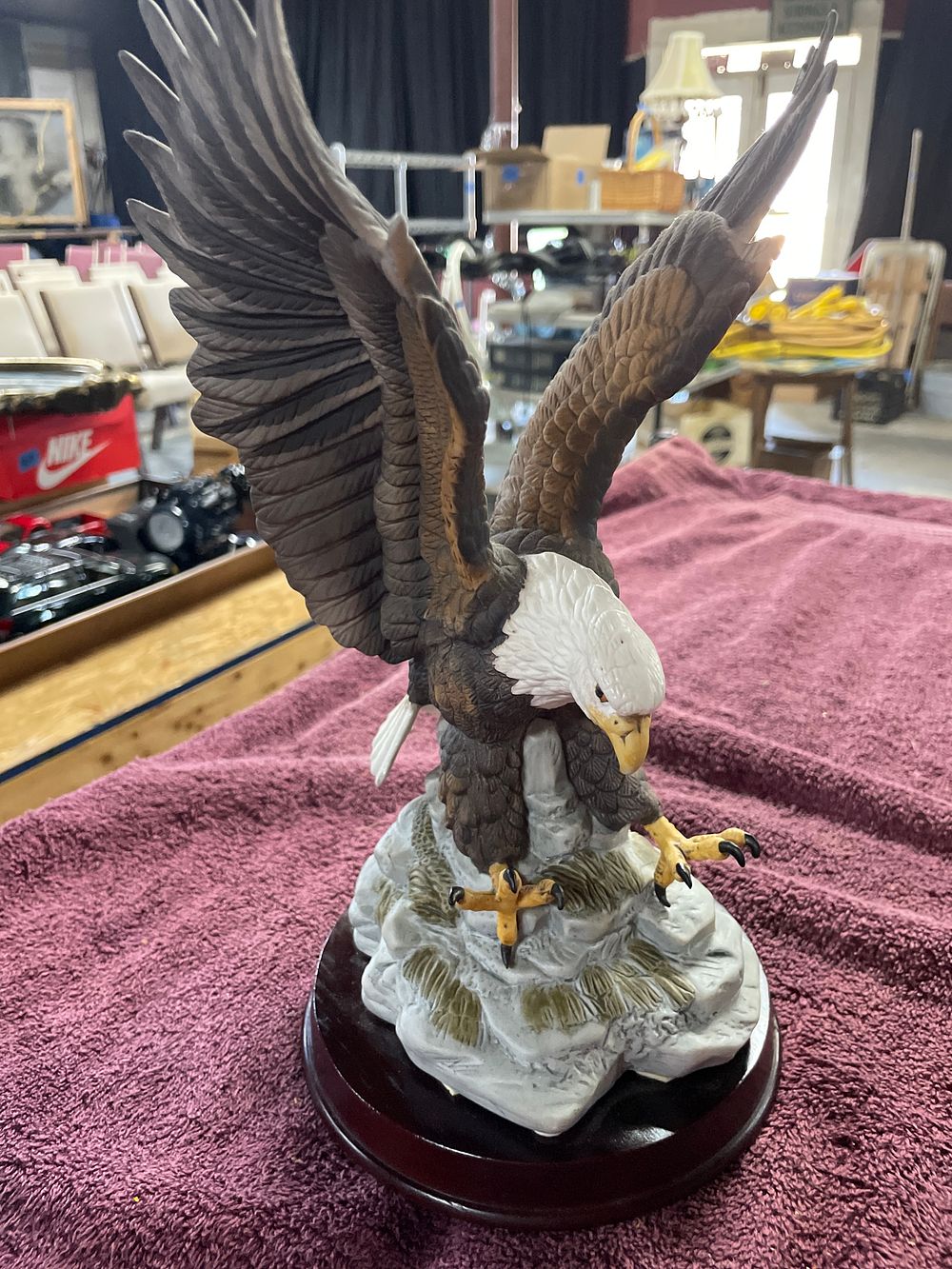 Lot 193: American Bald Eagle Resin Figurine with Wood Base