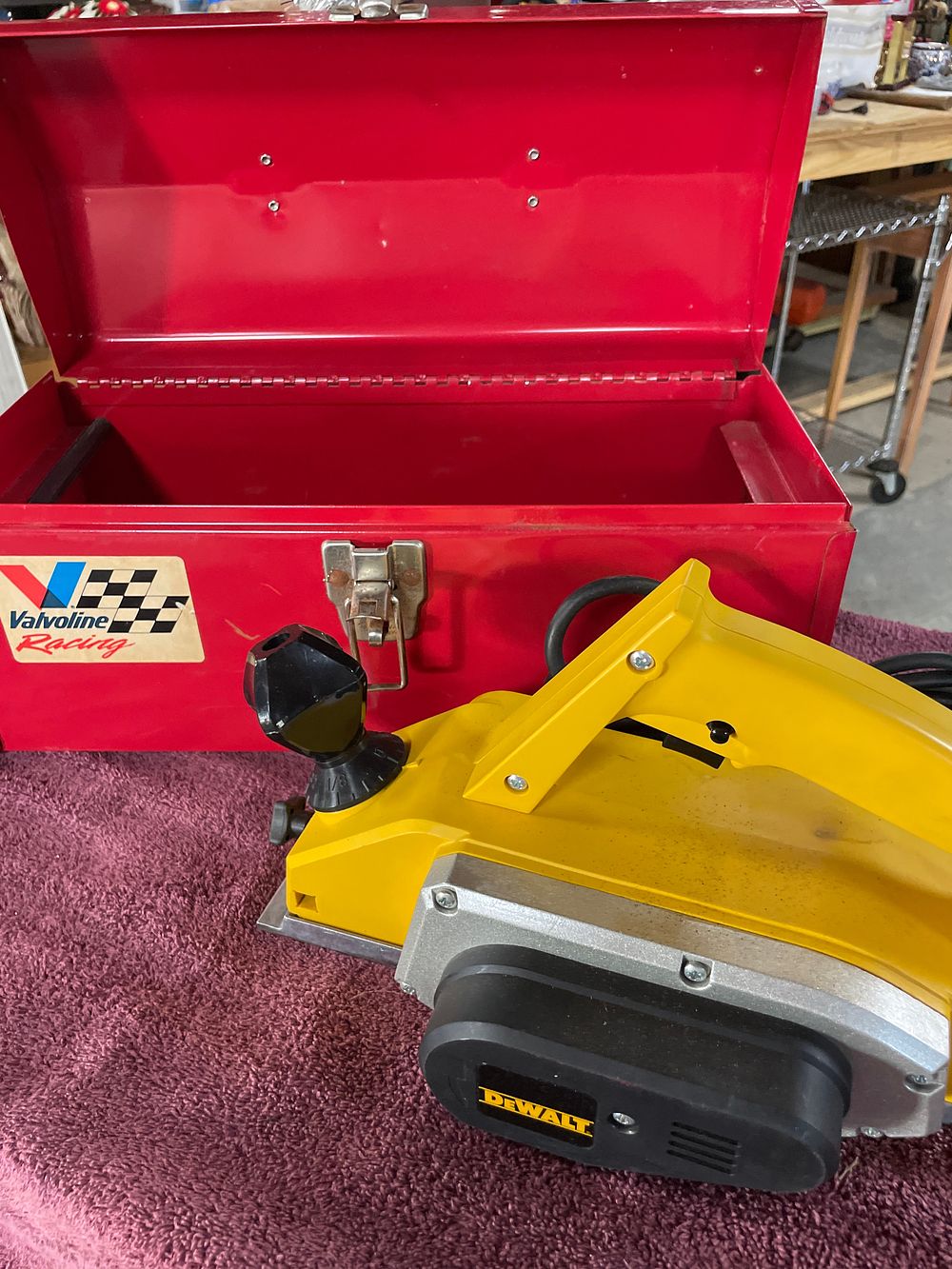 Lot 223: A Valvoline Toolbox and DEWALT DW 675 Planer with Attachment