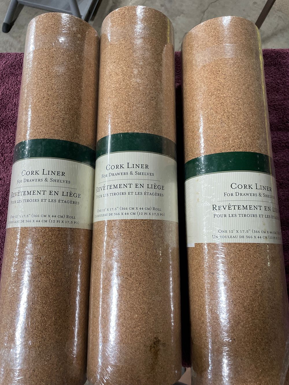 Lot 249: Three Williams Sonoma Cork Shelf and Drawer Liner Rolls, New and Sealed