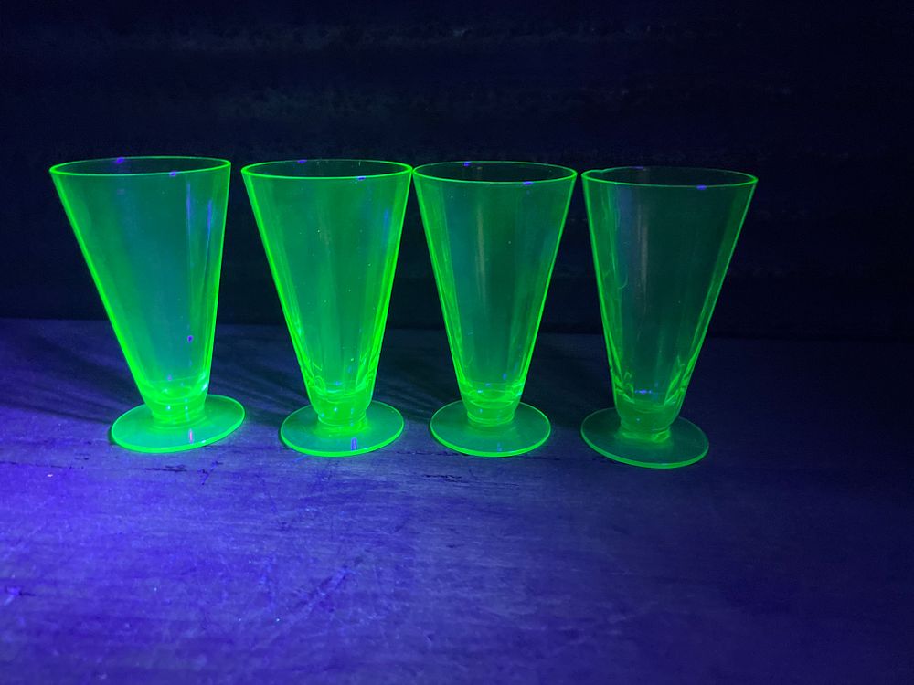 Lot 285: Four Footed Uranium Glass Dessert or Sherbet Glasses
