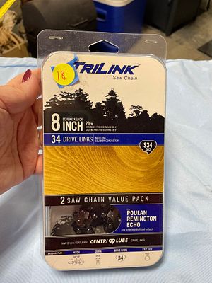 Two Trilink 8-Inch 34 Drive Links Saw Chains, 2-Pack. Two black TRILINK™ "8 inch", "34 DRIVE 