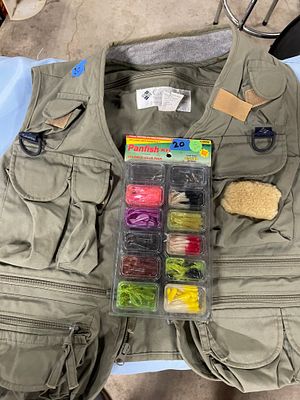Columbia Fishing Vest and Laker Panfish Lure Kit. One olive green Columbia Sportswear Company 