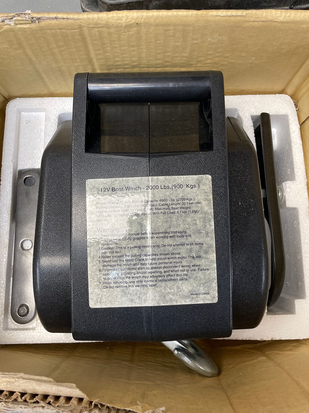 Lot 219: One Black 12V 2000 Lbs. Electric Boat Winch