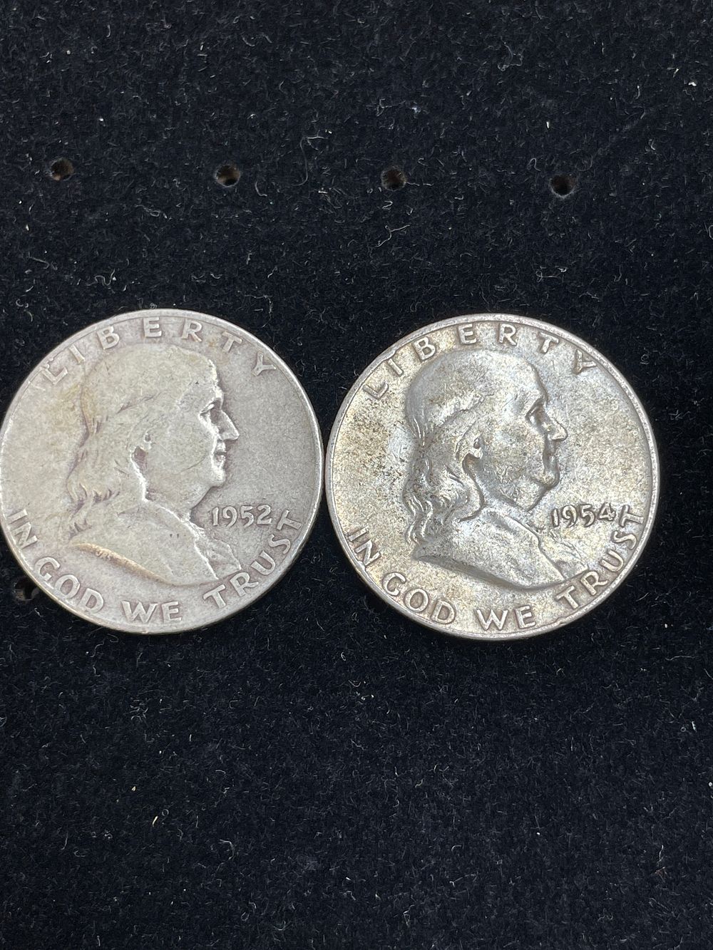 Lot 328: A Pair of 1952 and 1954 Franklin Silver Half Dollars