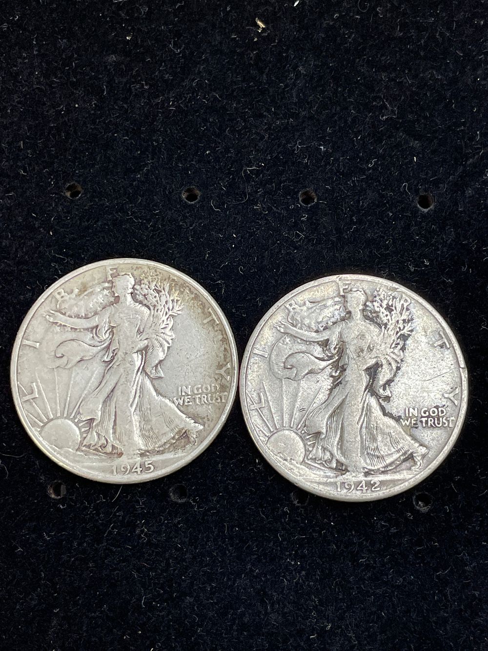 Lot 329: Two U.S. Walking Liberty 90% Silver Half Dollars, 1942 and 1945
