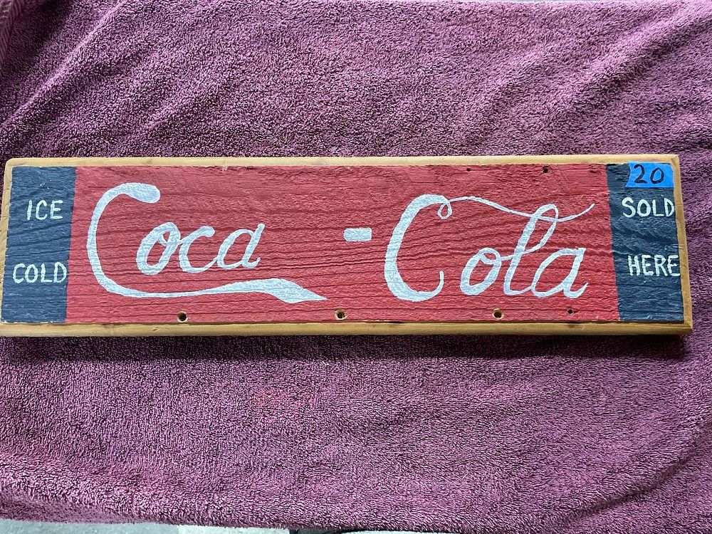 Lot 182: Rustic Folk Art Coca-Cola Advertising Sign on Reclaimed Barn Wood