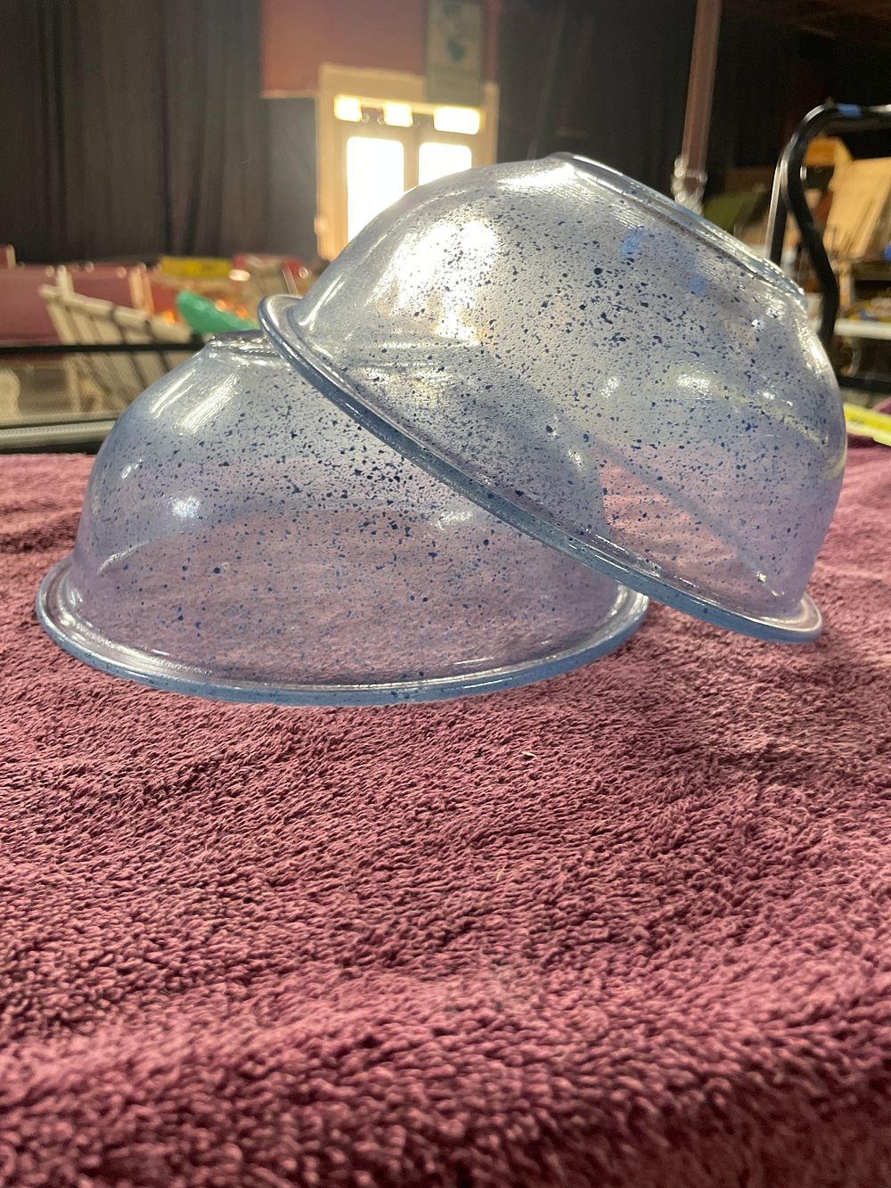 Lot 185: A Pair of Pyrex Speckle Confetti Blue Mixing Bowls
