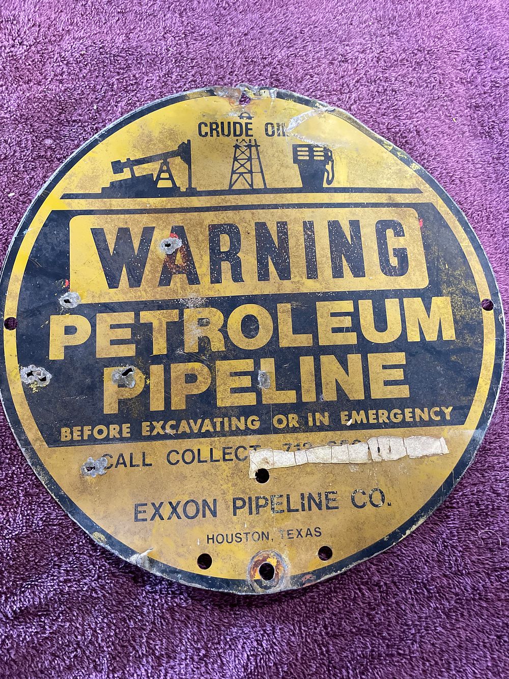 Lot 162: Vintage Exxon Pipeline Co. Crude Oil Warning Sign