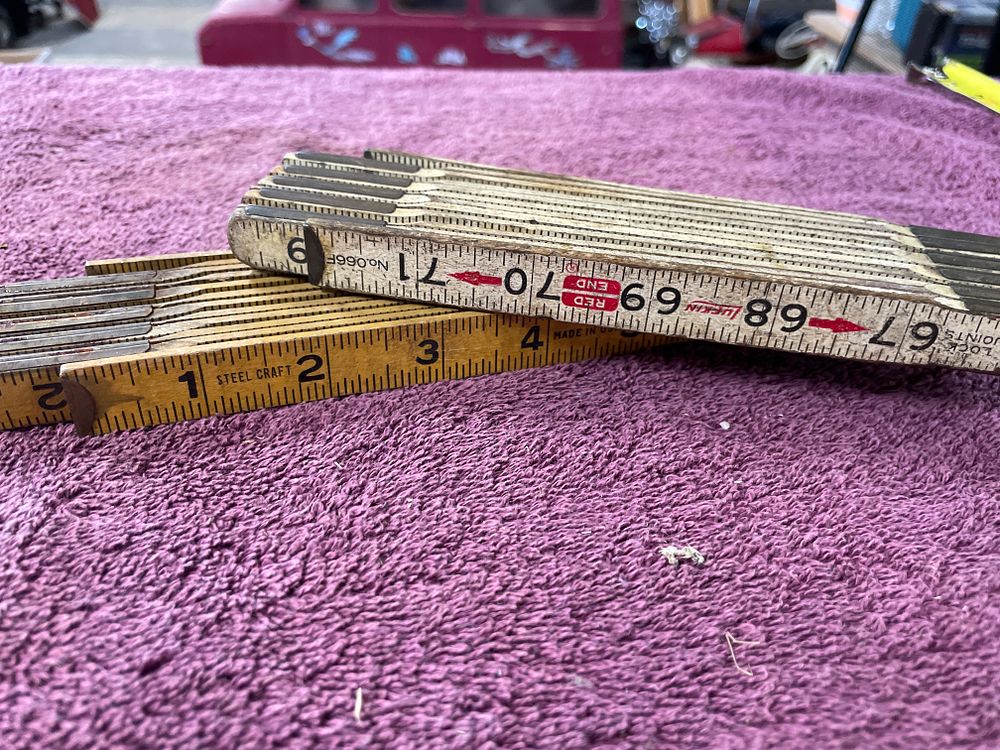 Lot 214: A Pair of Vintage Lufkin Red End and Steel Craft Wood Folding Rules