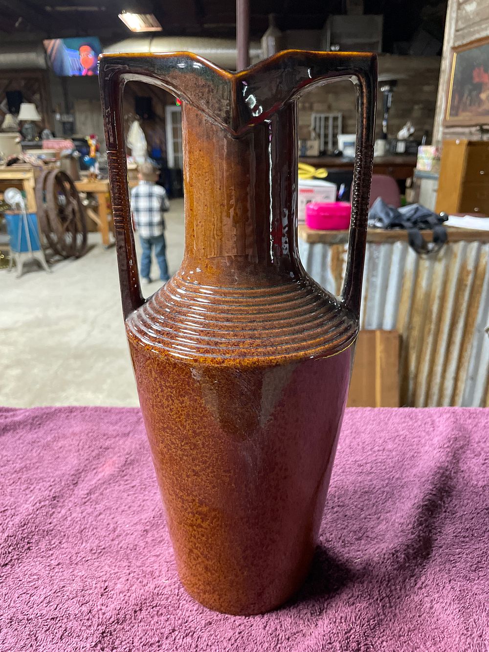 Lot 38: Mid-Century Modern Stoneware Ewer or Vase with Speckled Brown Glaze