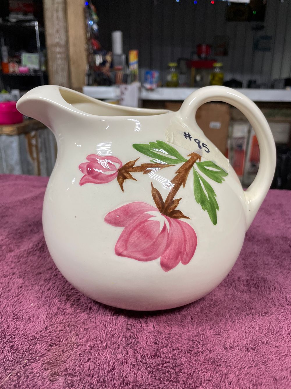 Lot 43: Mid-Century Modern American Ceramic Pitcher with Pink Floral Decoration