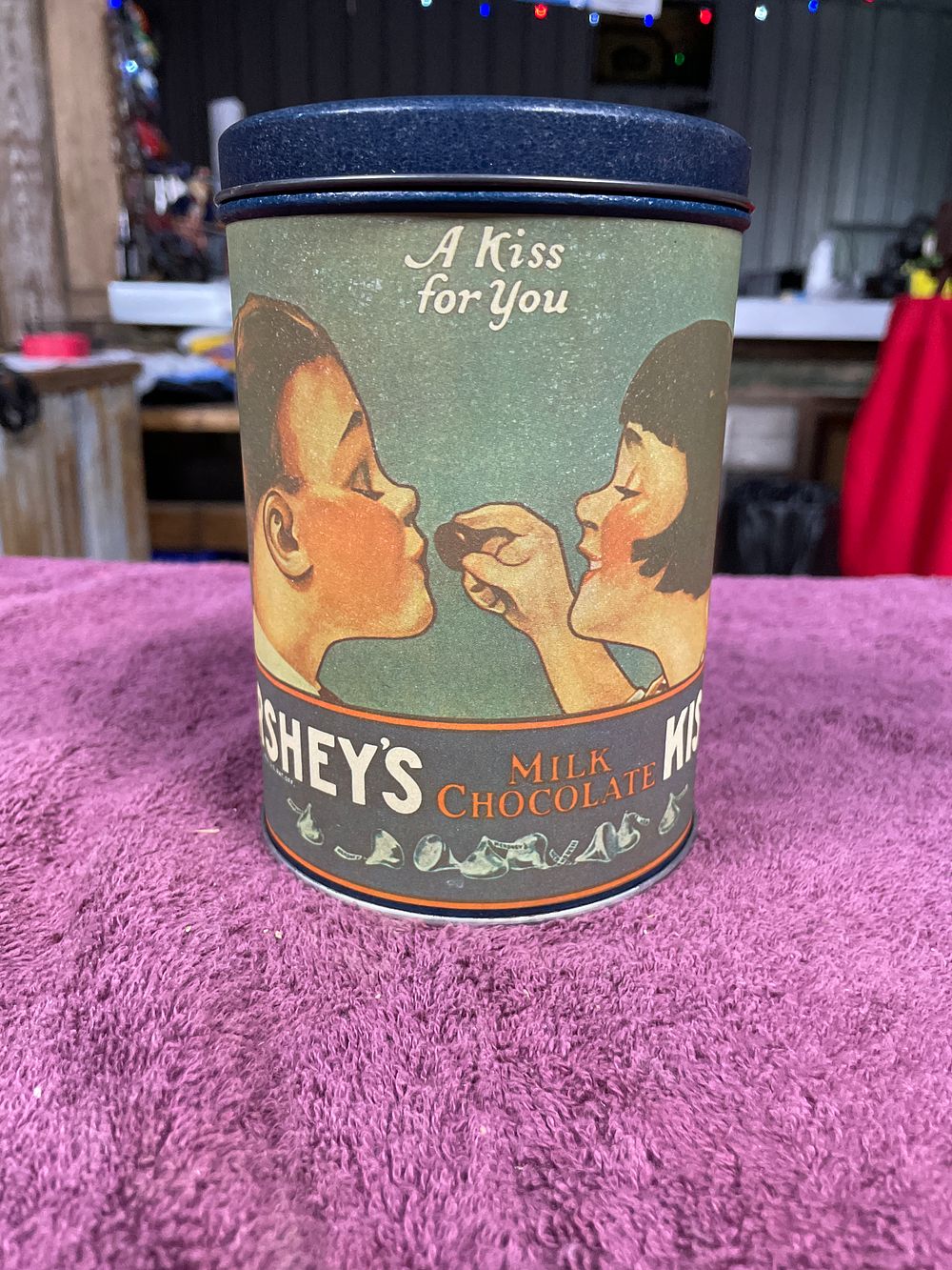 Lot 44: Vintage Hershey's Kisses A Kiss For You Milk Chocolate Advertising Tin 1980