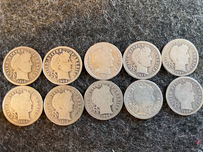 A Collection of US Silver Barber Dimes Mixed Dates. A collection of silver Barber Dimes 