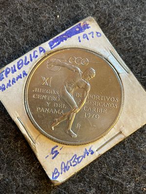 1970 Panama 5 Balboas Silver Coin Discus Thrower 925. 1970 Republic of Panama Five Balboas 