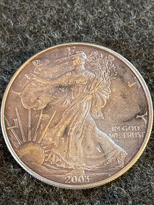 2003 American Silver Eagle One Ounce Fine Silver Coin. A 2003 American Silver Eagle bullion coin 
