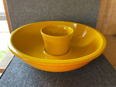 Fiesta 2-Piece Ceramic Chip and Dip Set in Daffodil. A two-piece yellow ceramic chip and dip set 