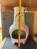 Ceramic Palo Santo Mini Chiminea with Leaf Cutouts. A cream-colored textured ceramic Palo Santo Image - 2