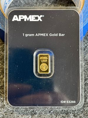 APMEX 1 Gram .9999 Fine Gold Bullion Bar. A single 1-gram gold bar from the American Precious 