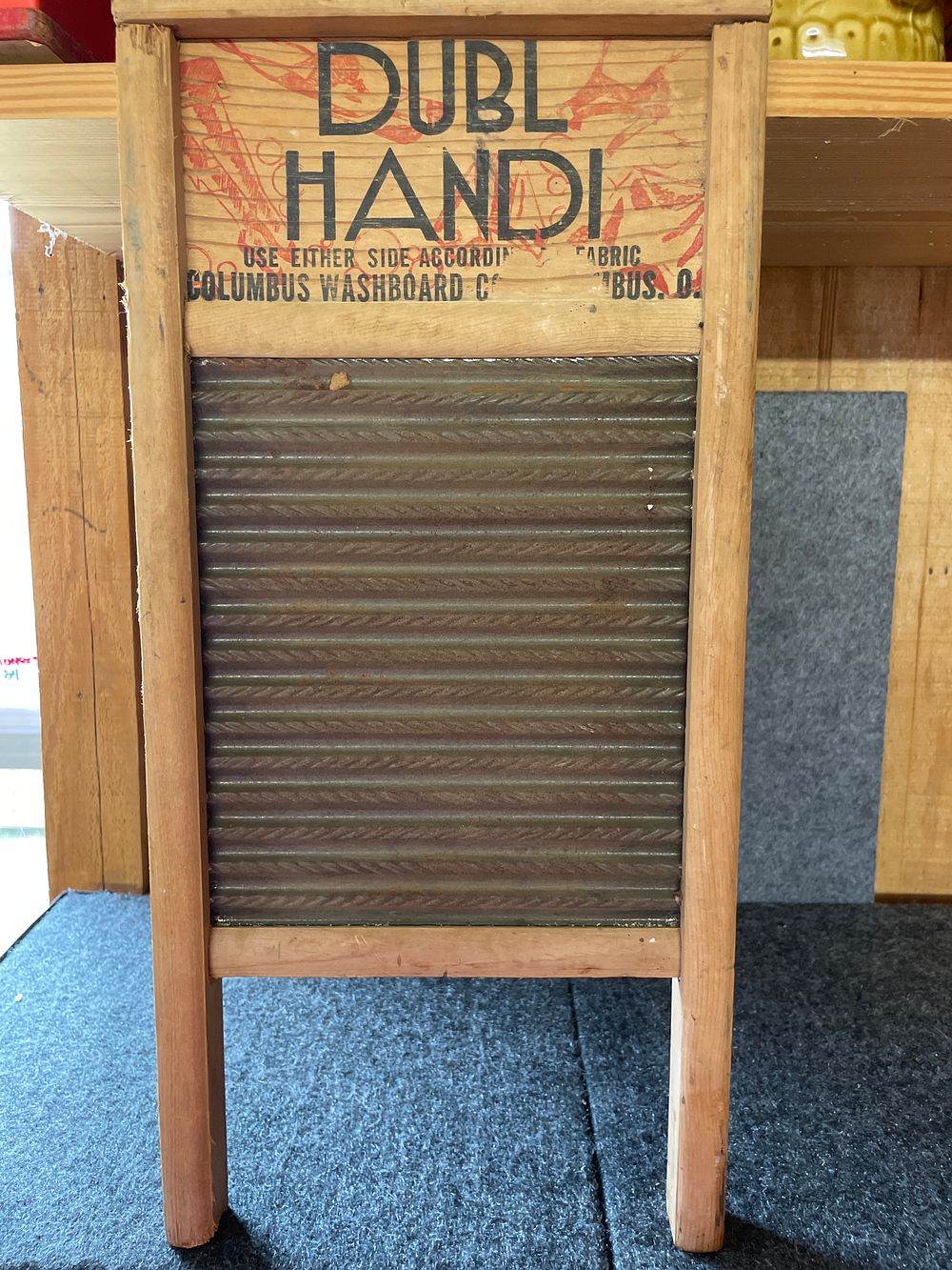 Columbus Washboard Co Dubl Handi Wooden and Metal Washboard. A tan wooden and grey metal 