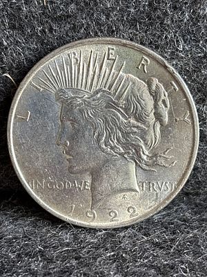 1922 United States Peace Silver Dollar Coin. A single 1922 United States Peace Dollar silver 