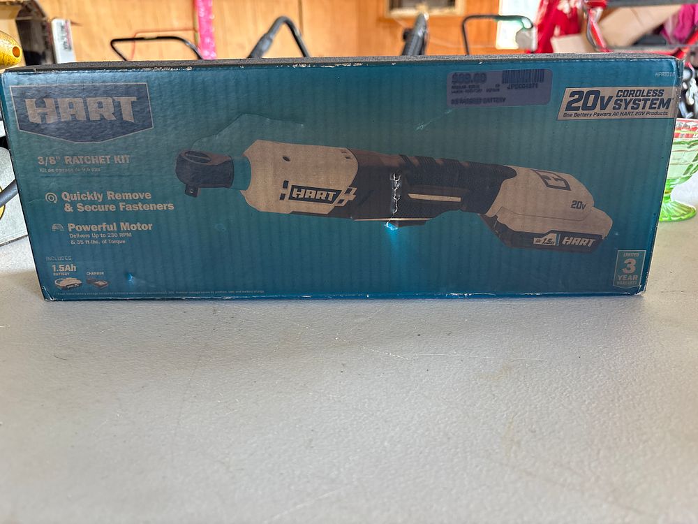 HART 20V Cordless 3/8-inch Ratchet Kit with Battery and Charger New in Box. Never opened. Box 