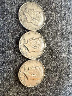 Three 1968-D United States Kennedy Half Dollars. A trio of United States Kennedy Half Dollars 