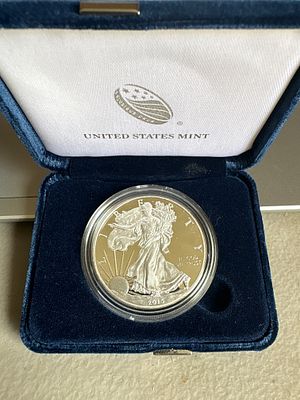 2015 - W US Mint American Eagle One Ounce Silver Proof Coin. A 2015 -W United States Mint 
