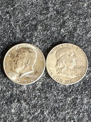 Two United States Silver Half Dollar Coins 1961 and 1964. Two silver United States half dollar 