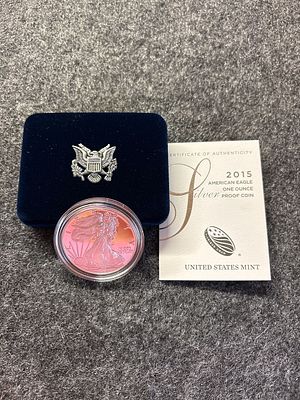 2015-W American Eagle. A 2015-W American Eagle one ounce silver proof coin featuring the Walking 