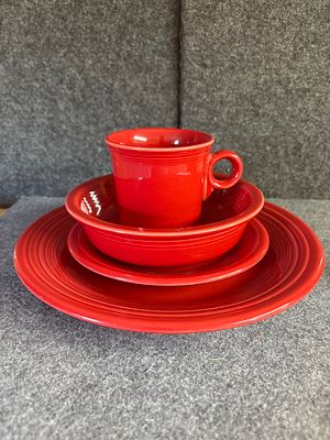 A Group of Homer Laughlin Fiesta Scarlet Ceramic Dishware. A group of Homer Laughlin ceramic 