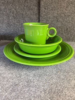 A Group of Homer Laughlin Fiesta Ceramic Dinnerware in Shamrock Green. A group of ceramic 