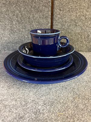 A Trio of Homer Laughlin Fiesta Cobalt Blue Ceramic Tableware. A trio of cobalt blue glazed 