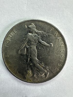 FR 1960 1 Franc Sower Coin. FR 1960 nickel 1 Franc coin, Sower design. The obverse is inscribed 